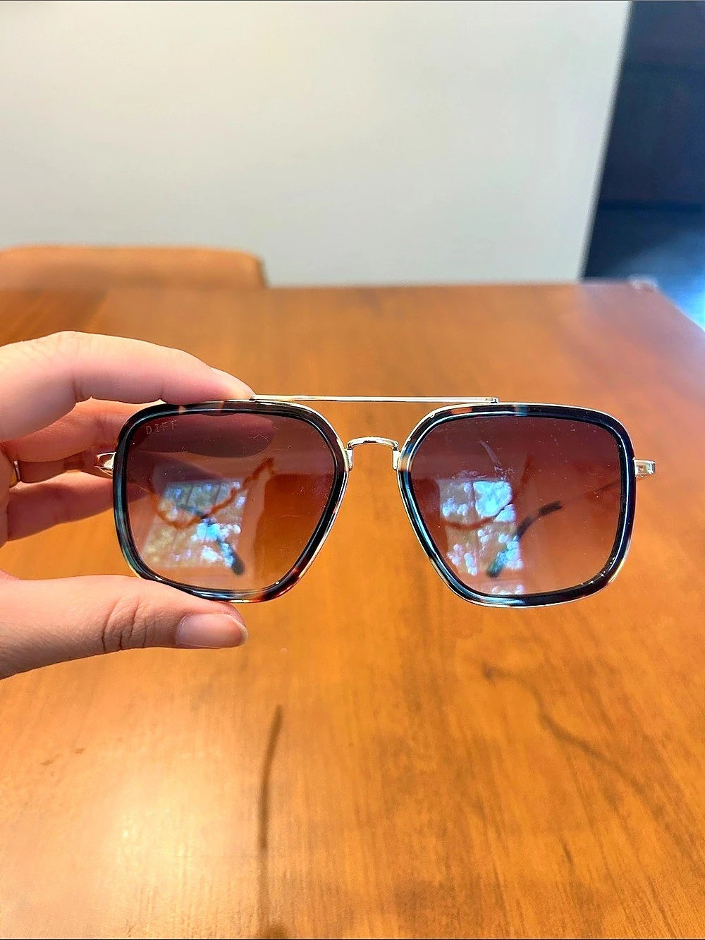 DIFF Square Frame Sunglasses in Black & Brown Like New